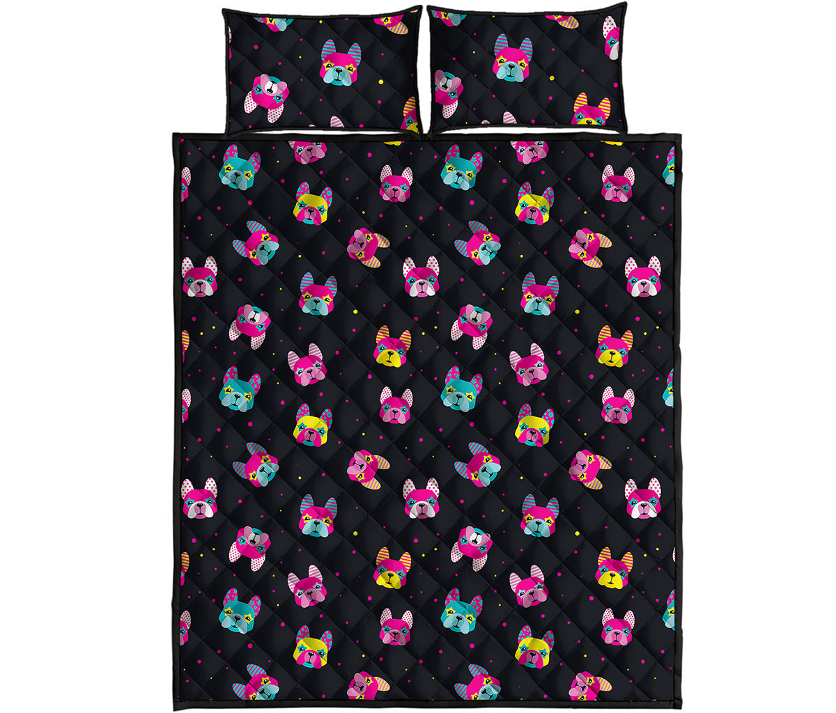Colorful French Bulldog Print Quilt Bed Set