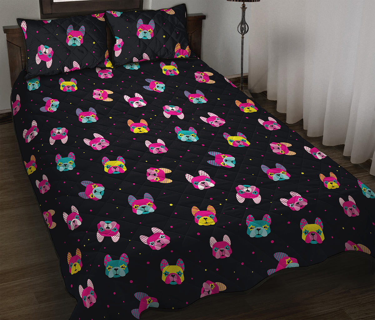 Colorful French Bulldog Print Quilt Bed Set