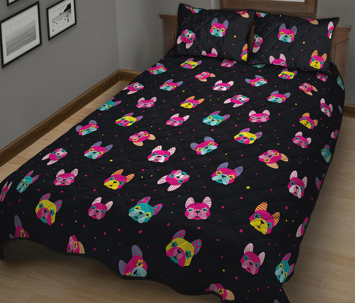 Colorful French Bulldog Print Quilt Bed Set