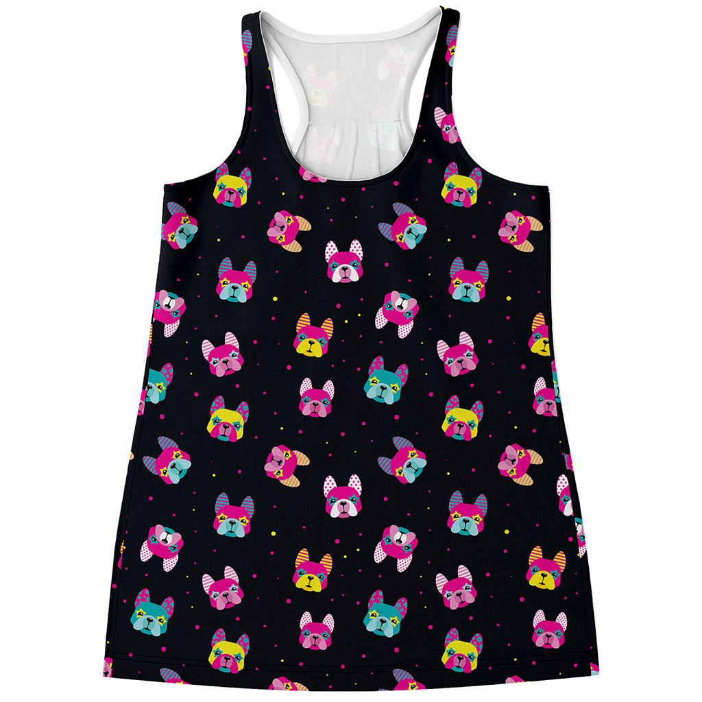 Colorful French Bulldog Print Women's Racerback Tank Top