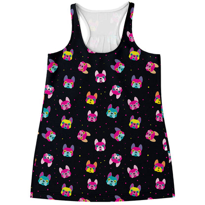 Colorful French Bulldog Print Women's Racerback Tank Top