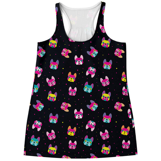 Colorful French Bulldog Print Women's Racerback Tank Top