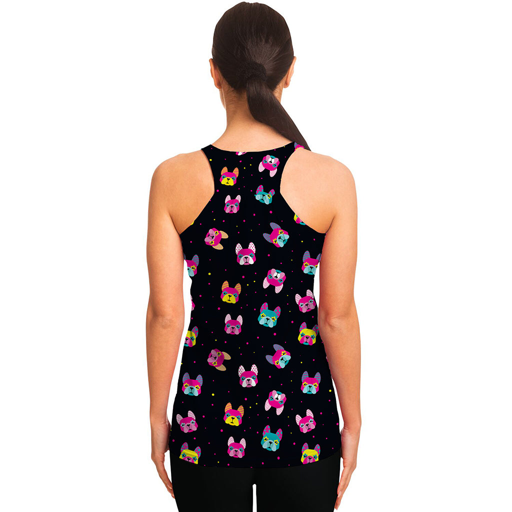 Colorful French Bulldog Print Women's Racerback Tank Top