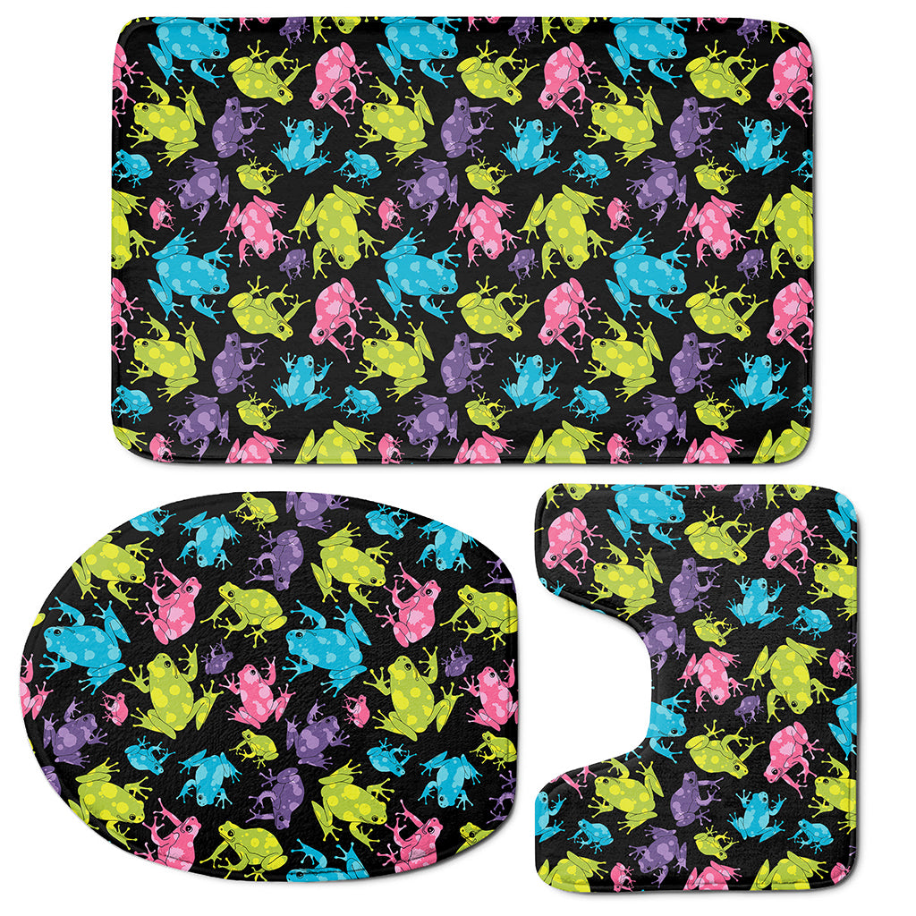 Colorful Frog Pattern Print 3 Piece Bath Mat Set