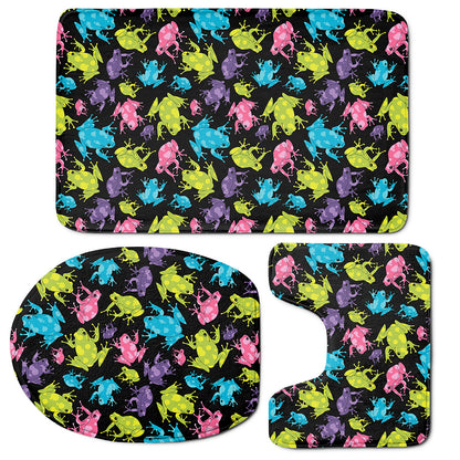 Colorful Frog Pattern Print 3 Piece Bath Mat Set
