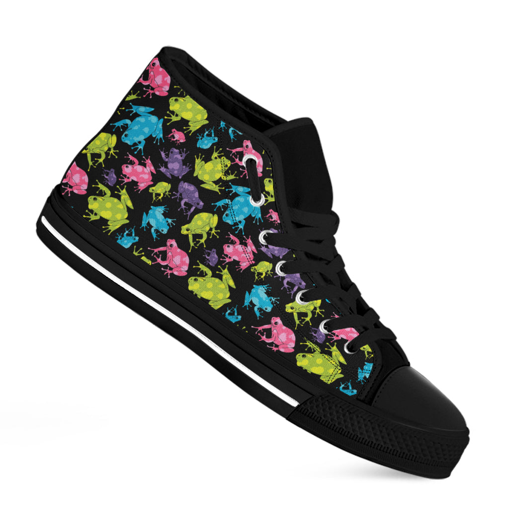 Colorful Frog Pattern Print Black High Top Shoes