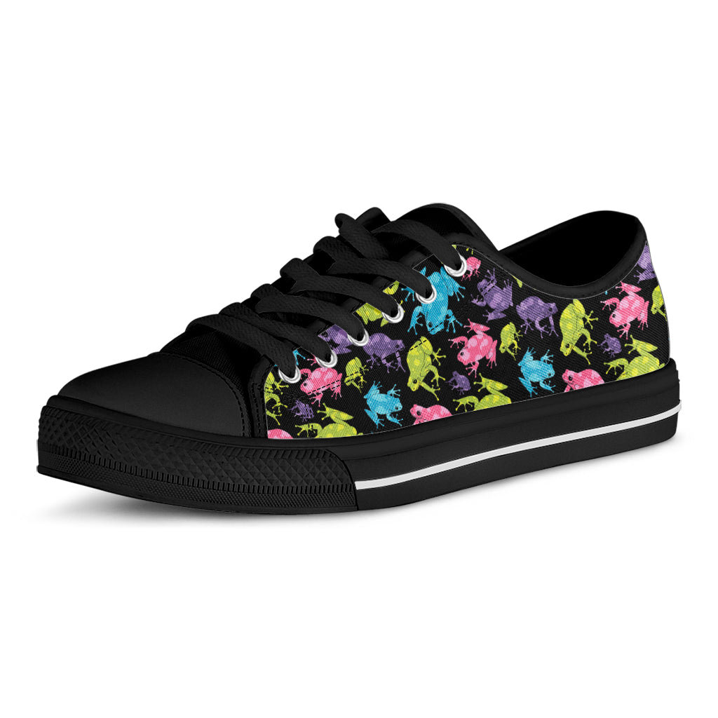 Colorful Frog Pattern Print Black Low Top Shoes