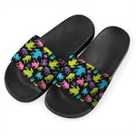Colorful Frog Pattern Print Black Slide Sandals