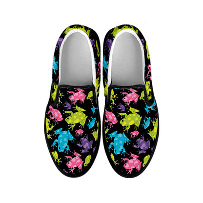 Colorful Frog Pattern Print Black Slip On Shoes