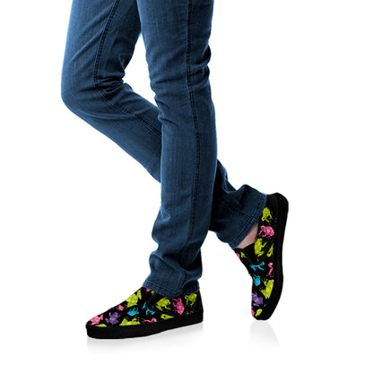 Colorful Frog Pattern Print Black Slip On Shoes