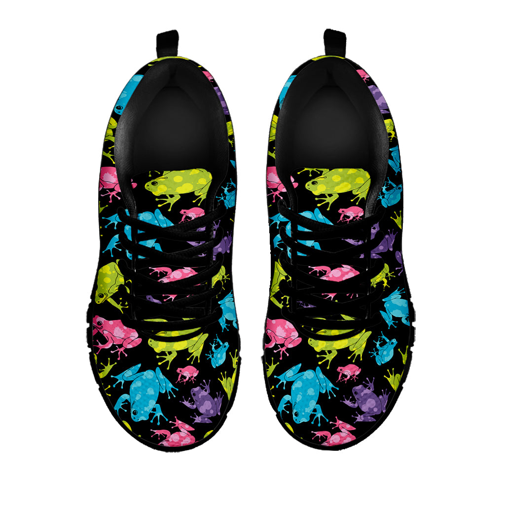 Colorful Frog Pattern Print Black Sneakers