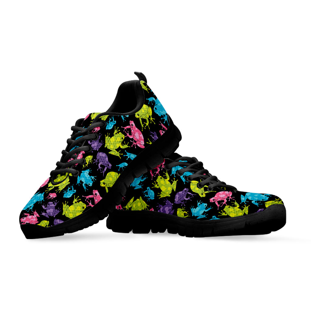 Colorful Frog Pattern Print Black Sneakers