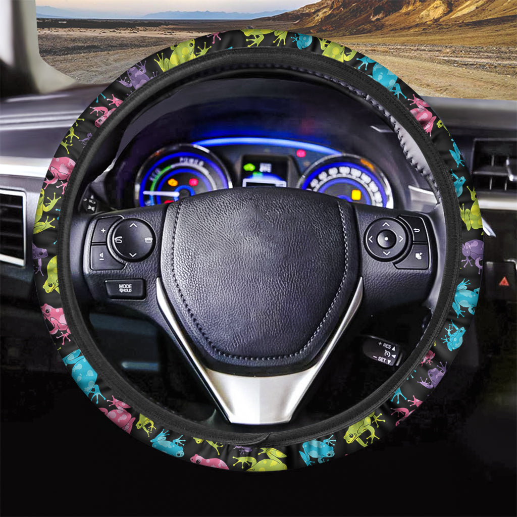 Colorful Frog Pattern Print Car Steering Wheel Cover