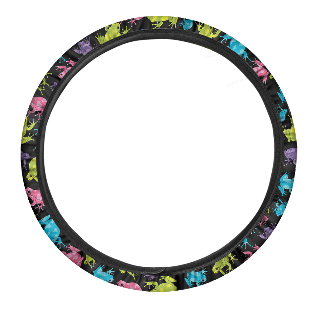 Colorful Frog Pattern Print Car Steering Wheel Cover