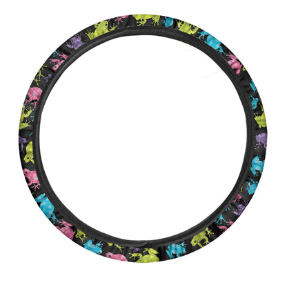 Colorful Frog Pattern Print Car Steering Wheel Cover