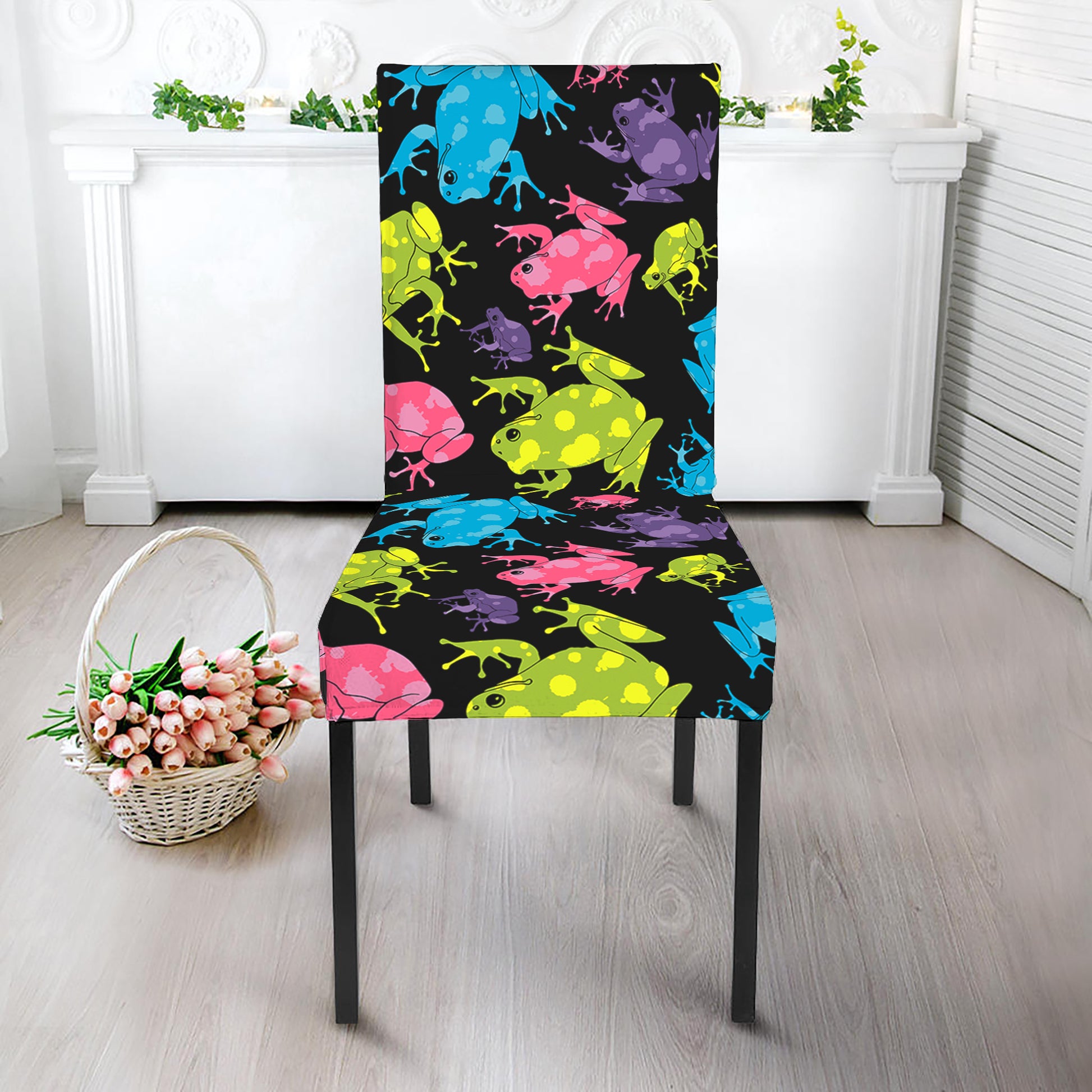 Colorful Frog Pattern Print Dining Chair Slipcover