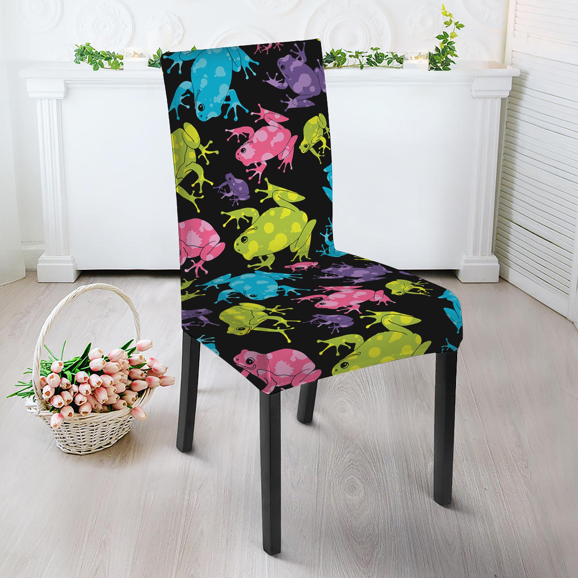 Colorful Frog Pattern Print Dining Chair Slipcover