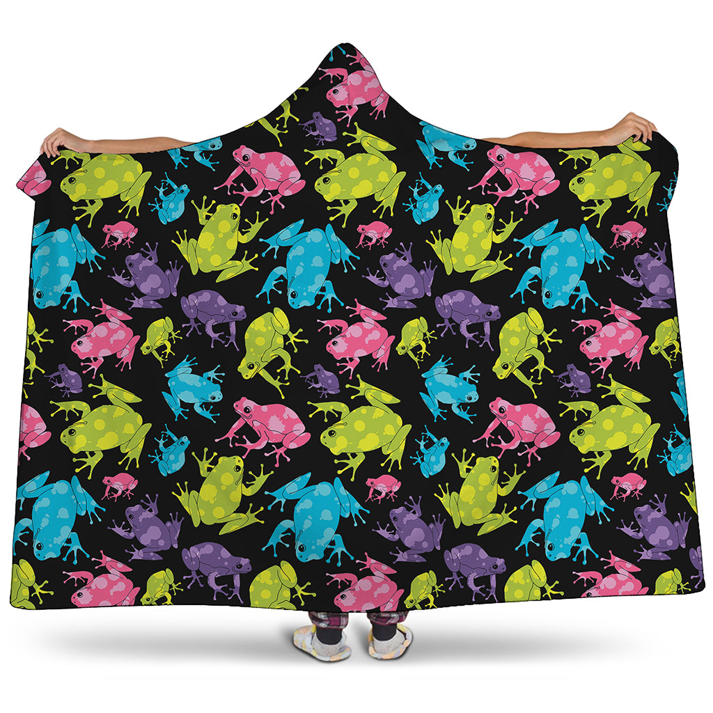 Colorful Frog Pattern Print Hooded Blanket
