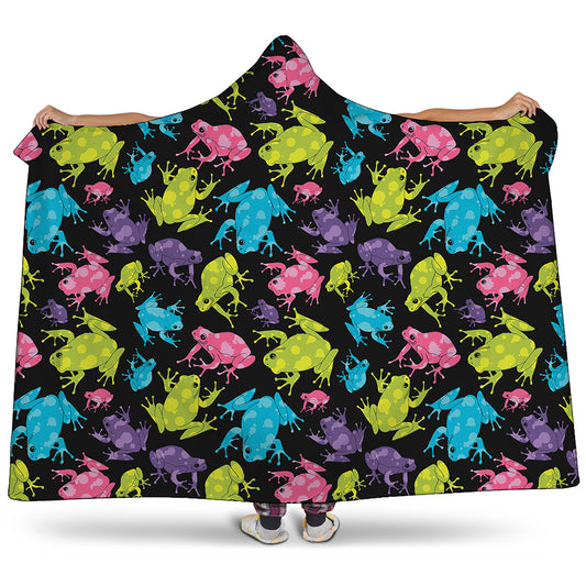 Colorful Frog Pattern Print Hooded Blanket