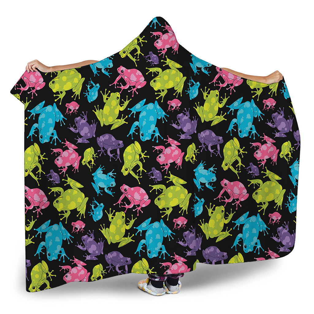 Colorful Frog Pattern Print Hooded Blanket