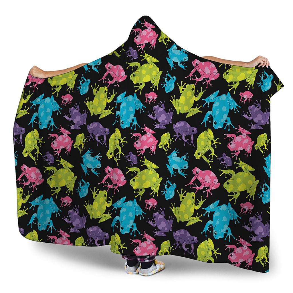 Colorful Frog Pattern Print Hooded Blanket