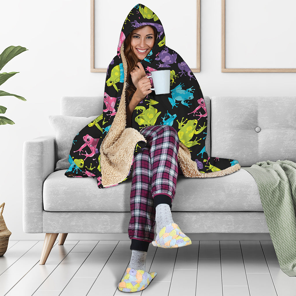 Colorful Frog Pattern Print Hooded Blanket
