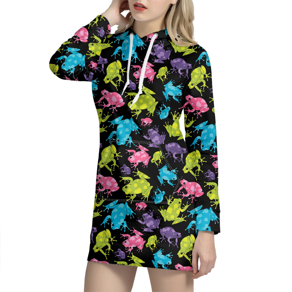 Colorful Frog Pattern Print Hoodie Dress