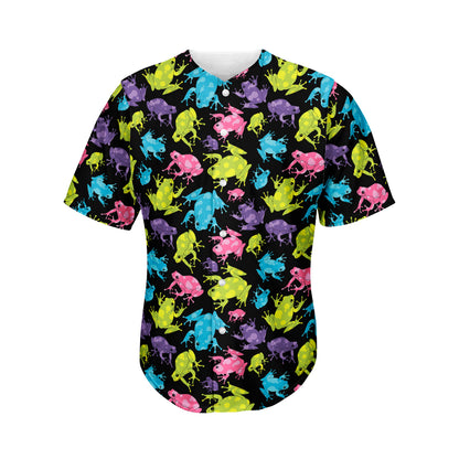 Colorful Frog Pattern Print Men's Baseball Jersey