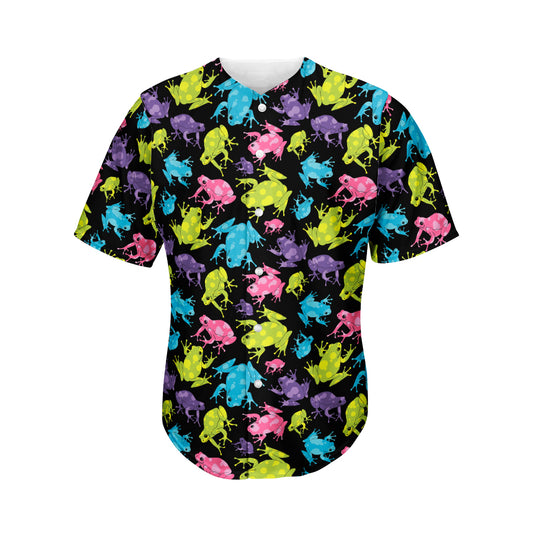 Colorful Frog Pattern Print Men's Baseball Jersey