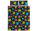 Colorful Frog Pattern Print Quilt Bed Set