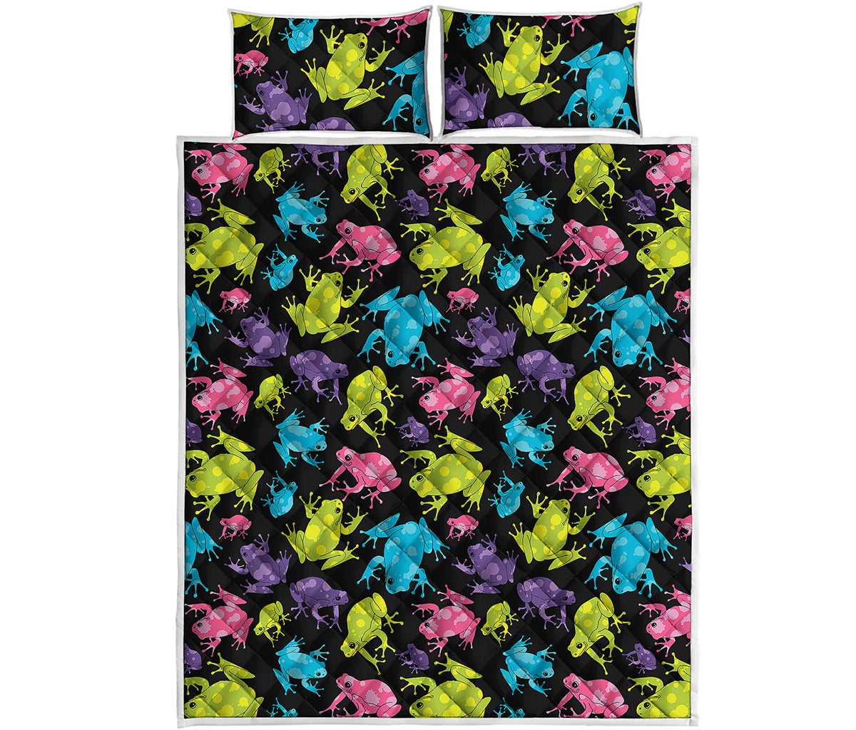 Colorful Frog Pattern Print Quilt Bed Set