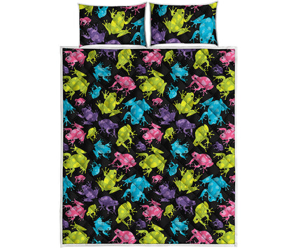 Colorful Frog Pattern Print Quilt Bed Set