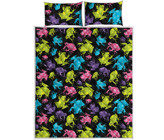 Colorful Frog Pattern Print Quilt Bed Set