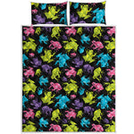 Colorful Frog Pattern Print Quilt Bed Set