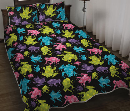 Colorful Frog Pattern Print Quilt Bed Set