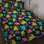Colorful Frog Pattern Print Quilt Bed Set