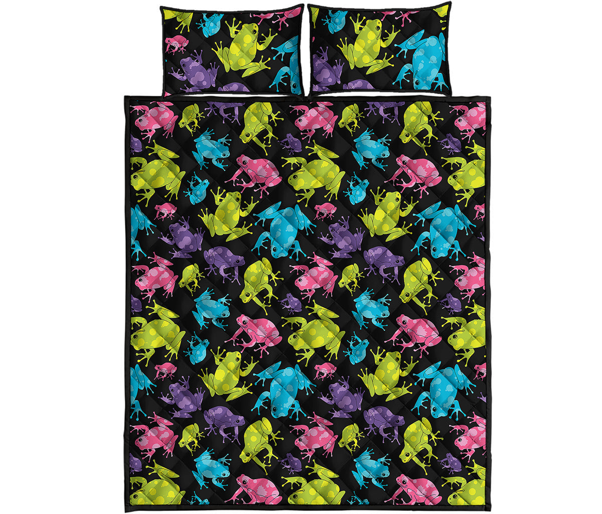 Colorful Frog Pattern Print Quilt Bed Set