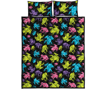 Colorful Frog Pattern Print Quilt Bed Set