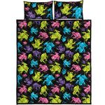 Colorful Frog Pattern Print Quilt Bed Set