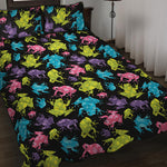 Colorful Frog Pattern Print Quilt Bed Set