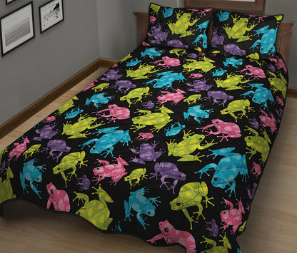 Colorful Frog Pattern Print Quilt Bed Set