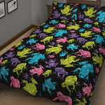 Colorful Frog Pattern Print Quilt Bed Set