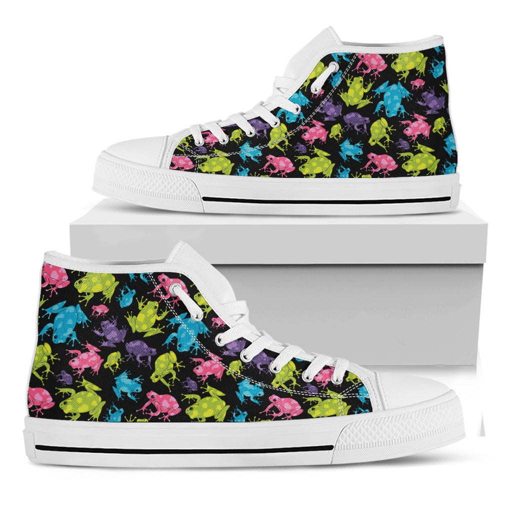 Colorful Frog Pattern Print White High Top Shoes