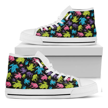 Colorful Frog Pattern Print White High Top Shoes