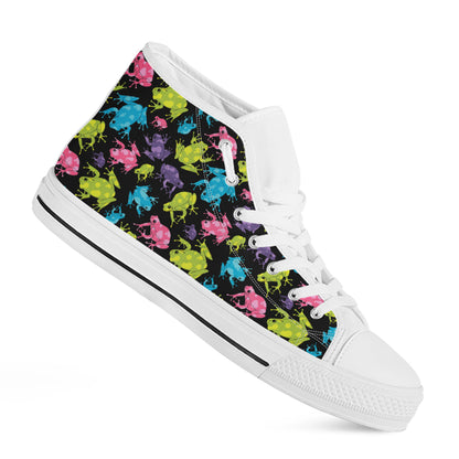 Colorful Frog Pattern Print White High Top Shoes