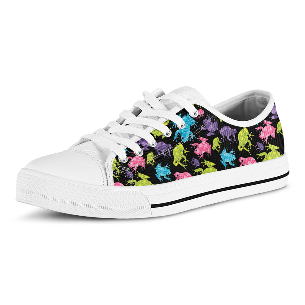 Colorful Frog Pattern Print White Low Top Shoes
