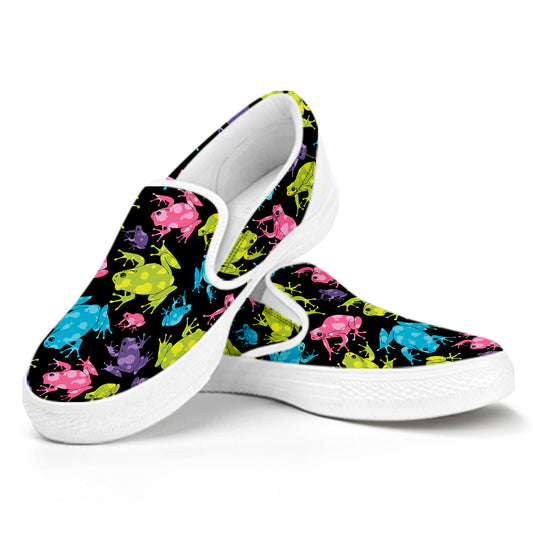 Colorful Frog Pattern Print White Slip On Shoes