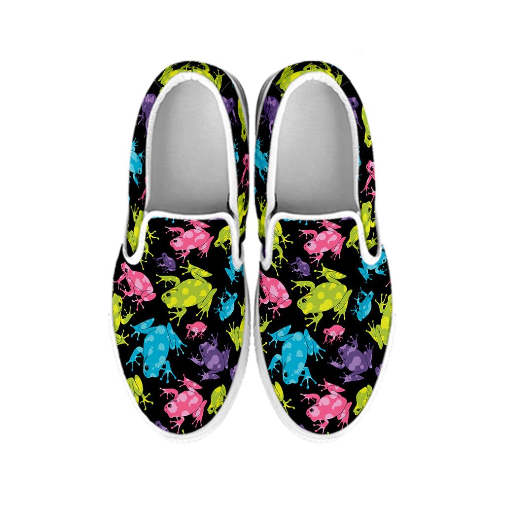 Colorful Frog Pattern Print White Slip On Shoes