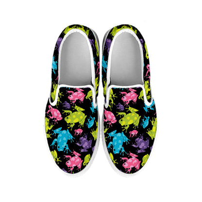 Colorful Frog Pattern Print White Slip On Shoes