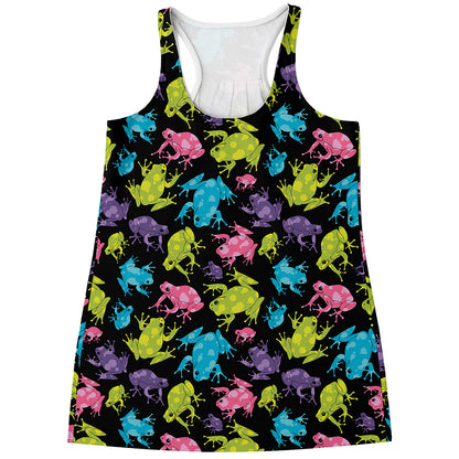 Colorful Frog Pattern Print Women's Racerback Tank Top